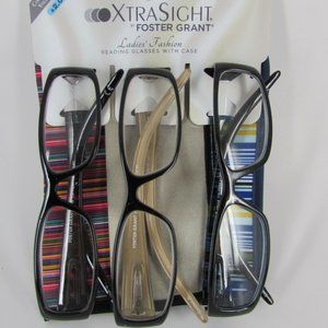 Foster Grant +2.00 Xtra Sight Reading Glasses & Cases